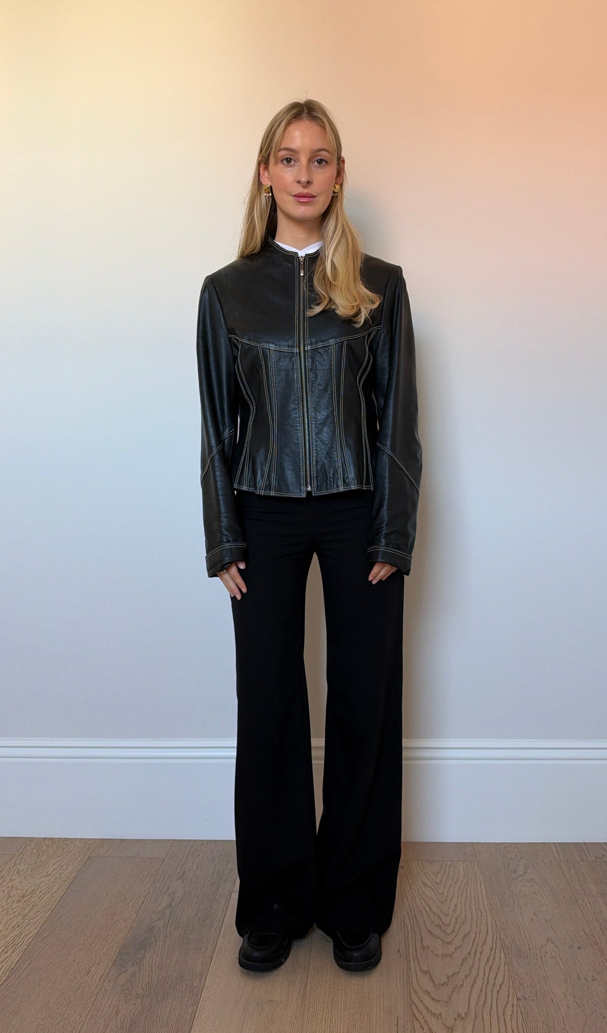 Vintage leather contrast stich jacket