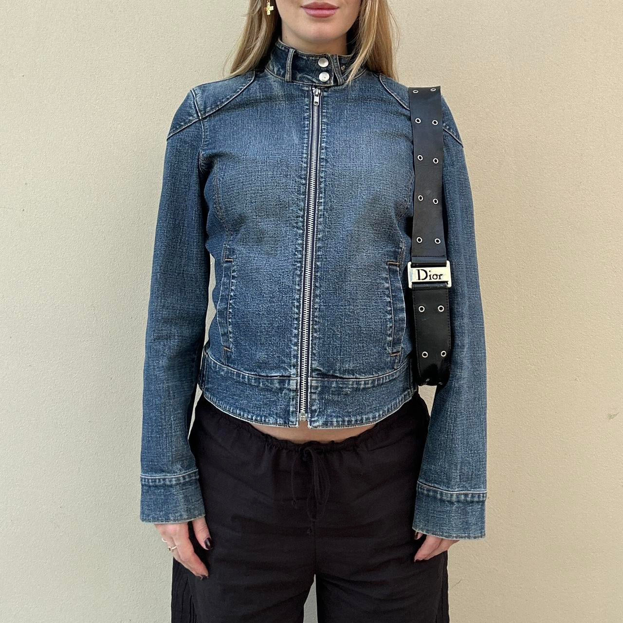 Vintage denim zip biker jacket