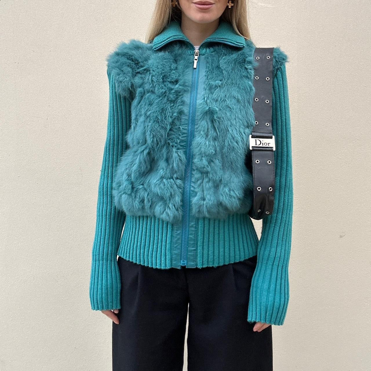 Vintage 00s fluffy turquoise jumper jacket