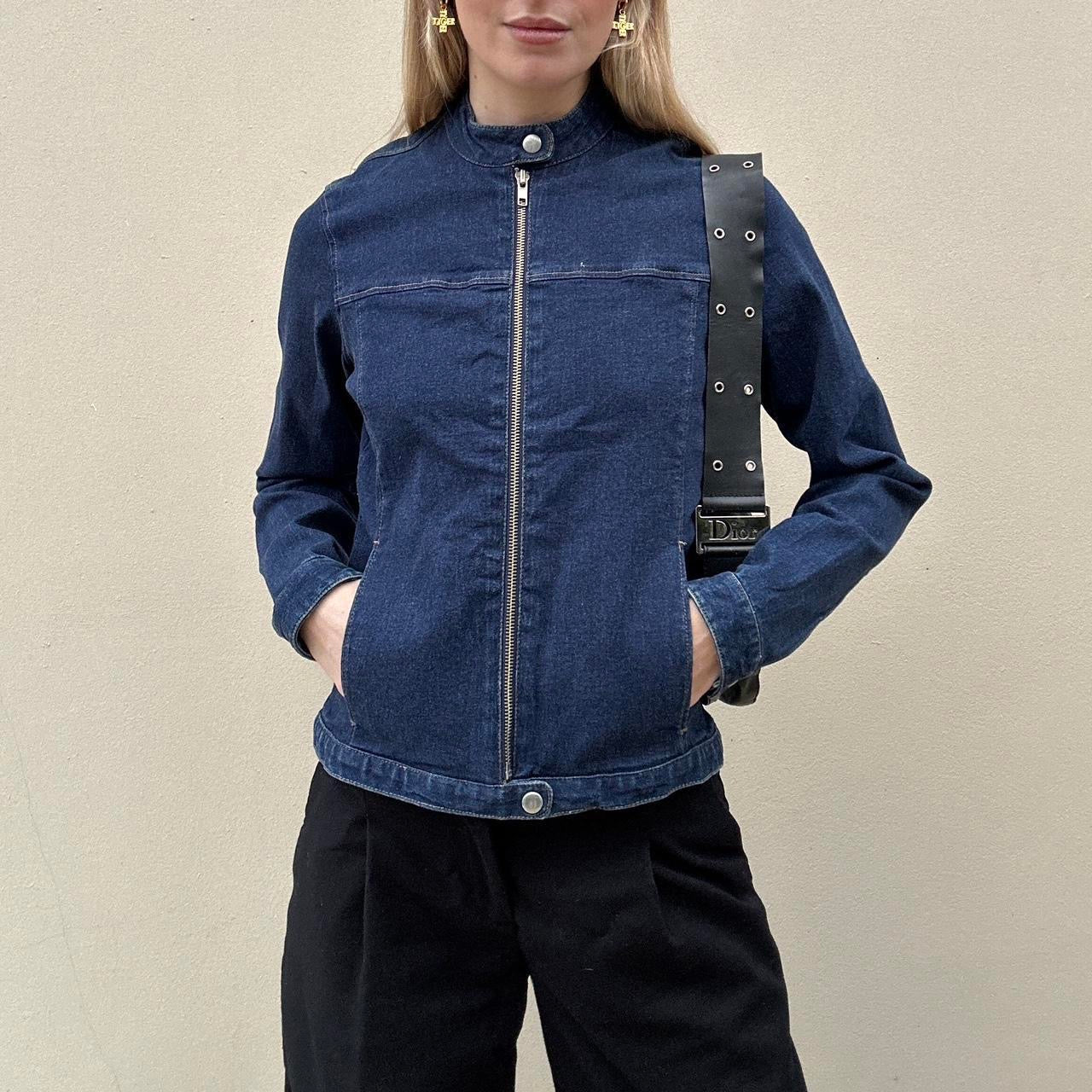 Vintage 00s denim zip biker jacket