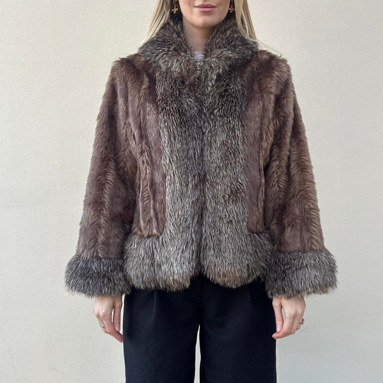 Vintage 00s brown faux fur coat