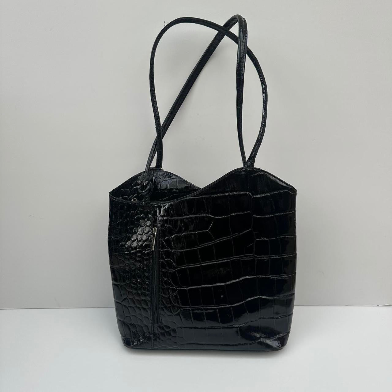 Black patent leather shoulder bag