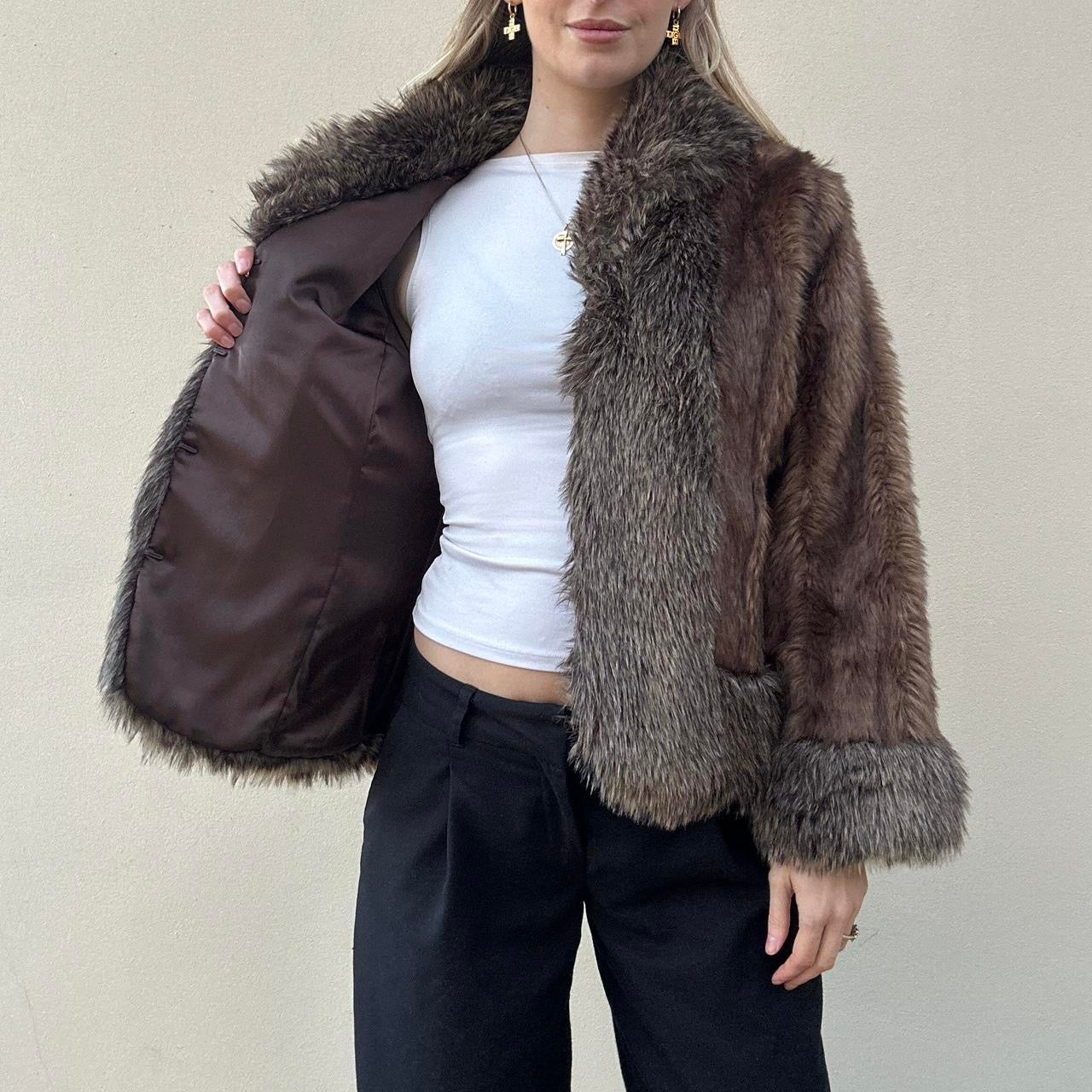 Vintage 00s brown faux fur coat