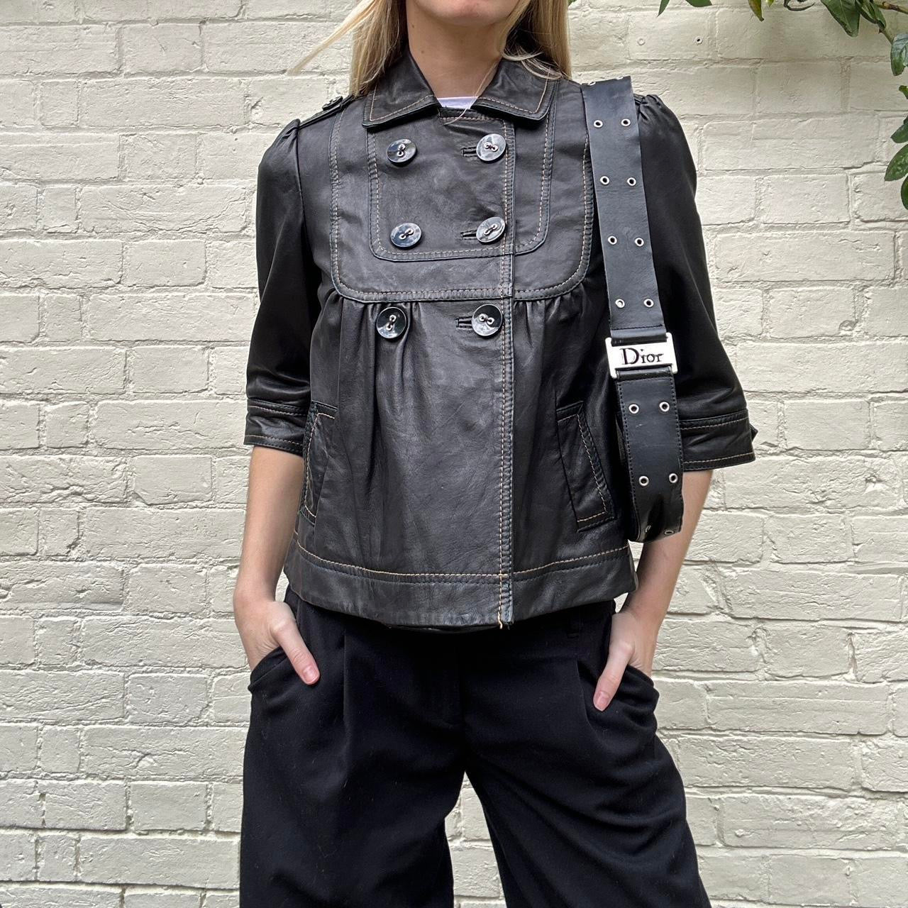 Vintage 00s leather pea coat