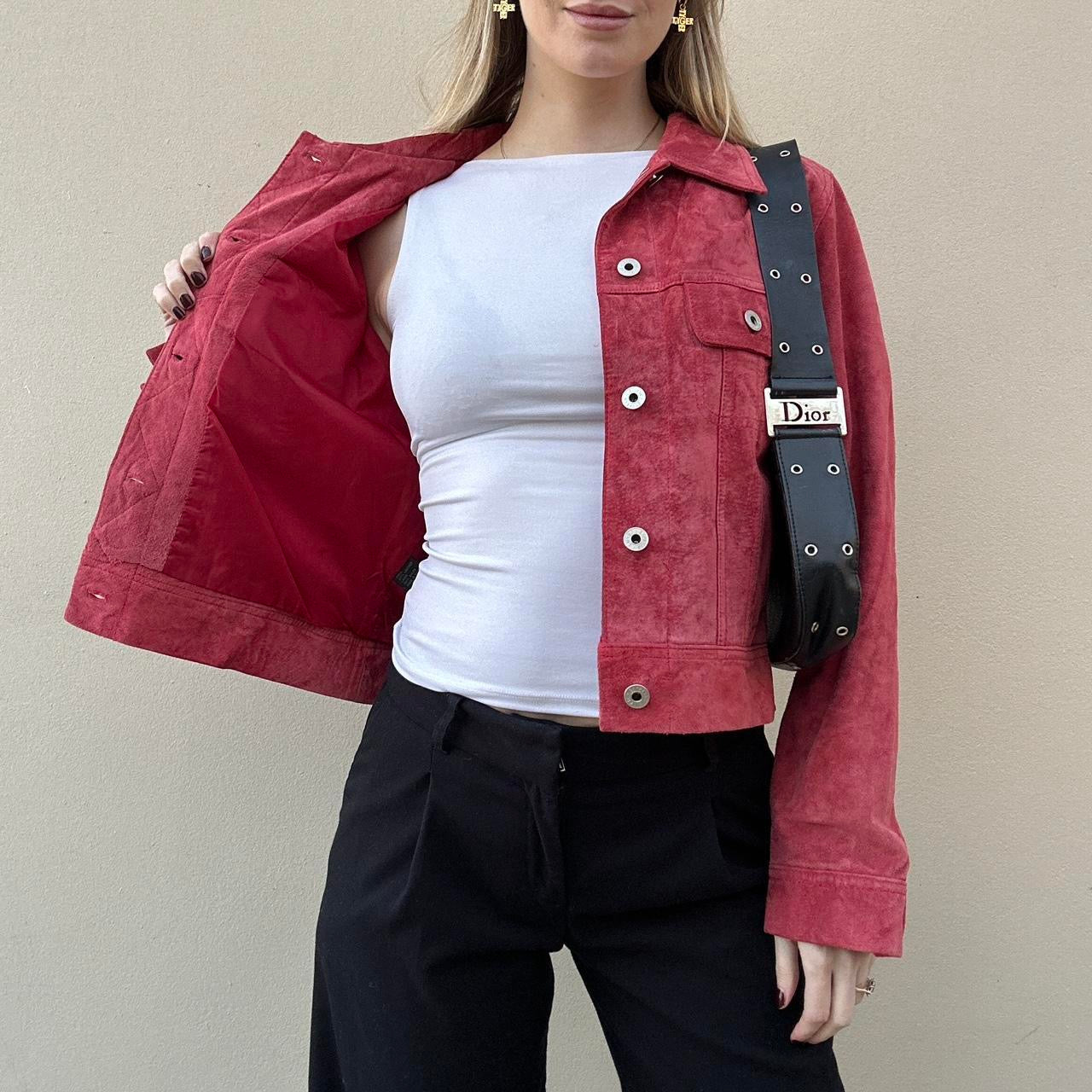 Vintage 90s raspberry suede jacket