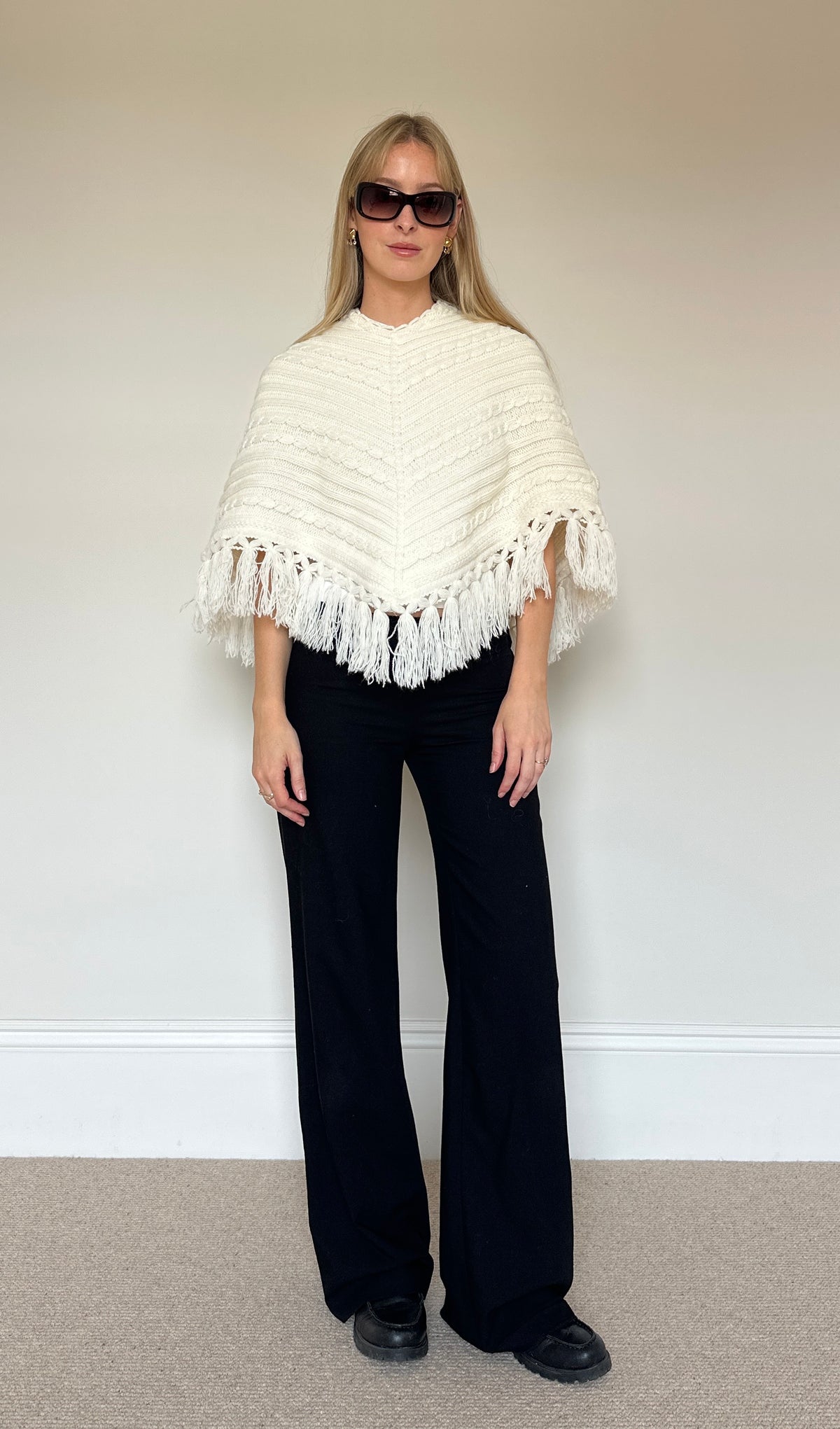 Vintage cream Tassle poncho