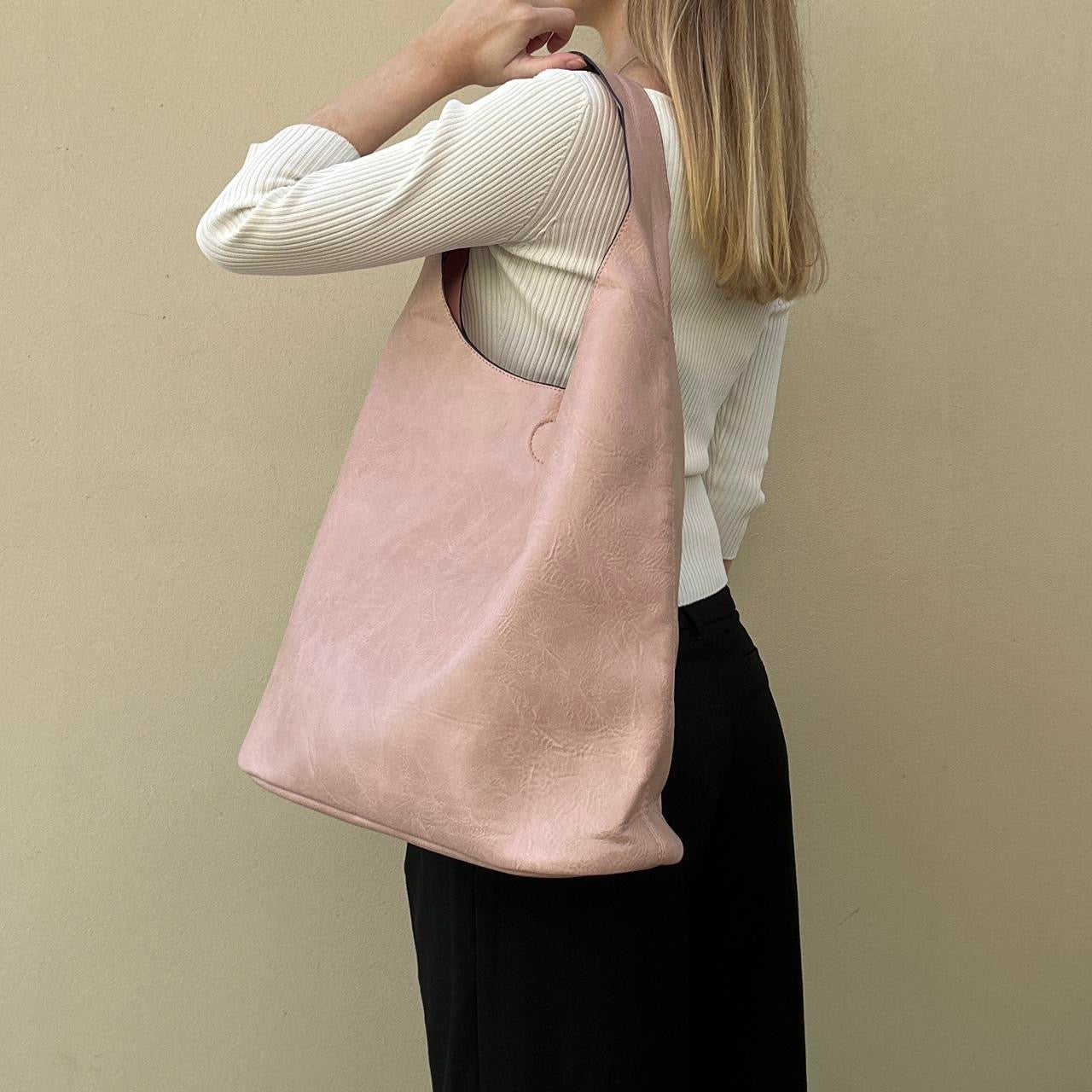 Dusty Pink faux leather slouch bag