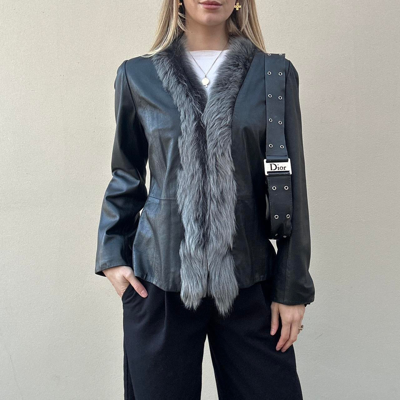 Vintage 90s leather & fur jacket