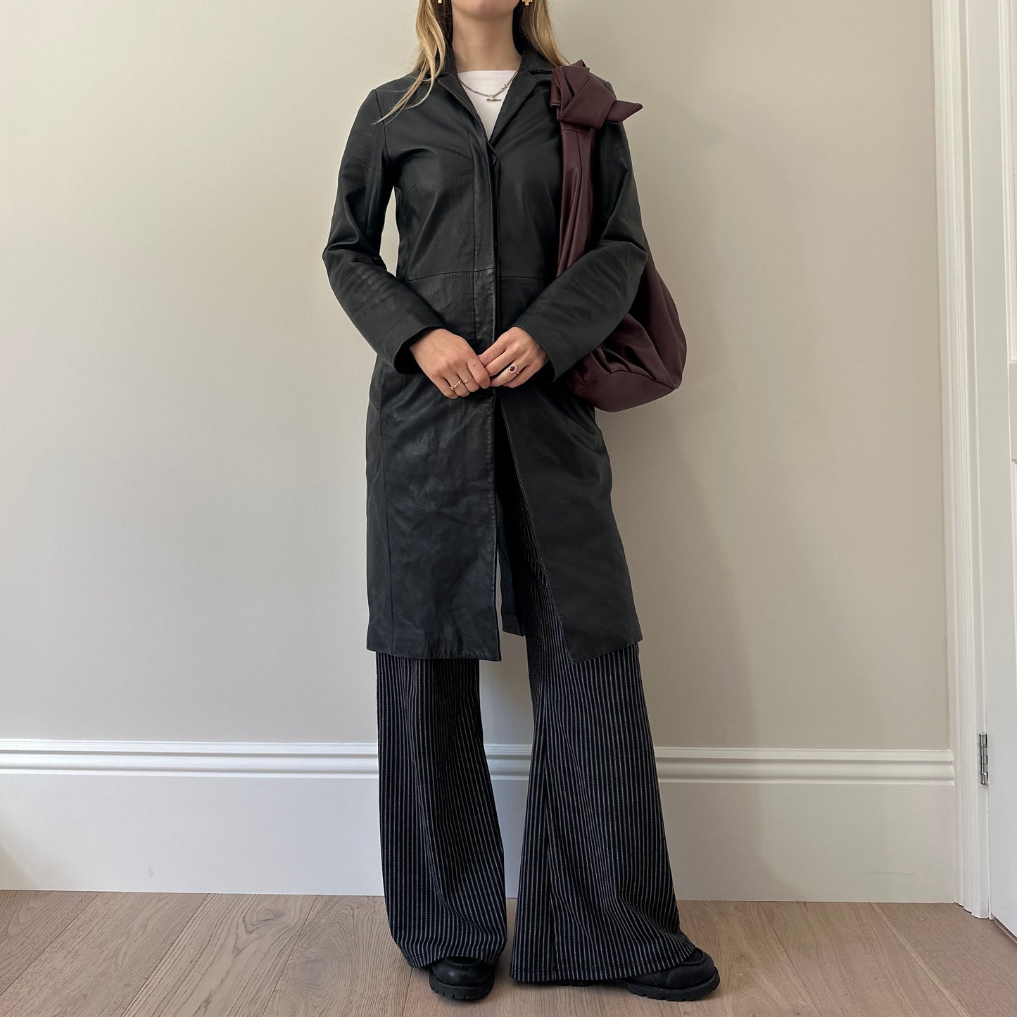 Vintage black leather trench coat