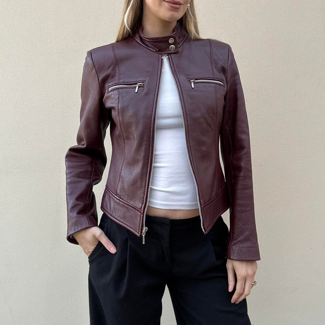 Vintage 90s burgundy biker jacket