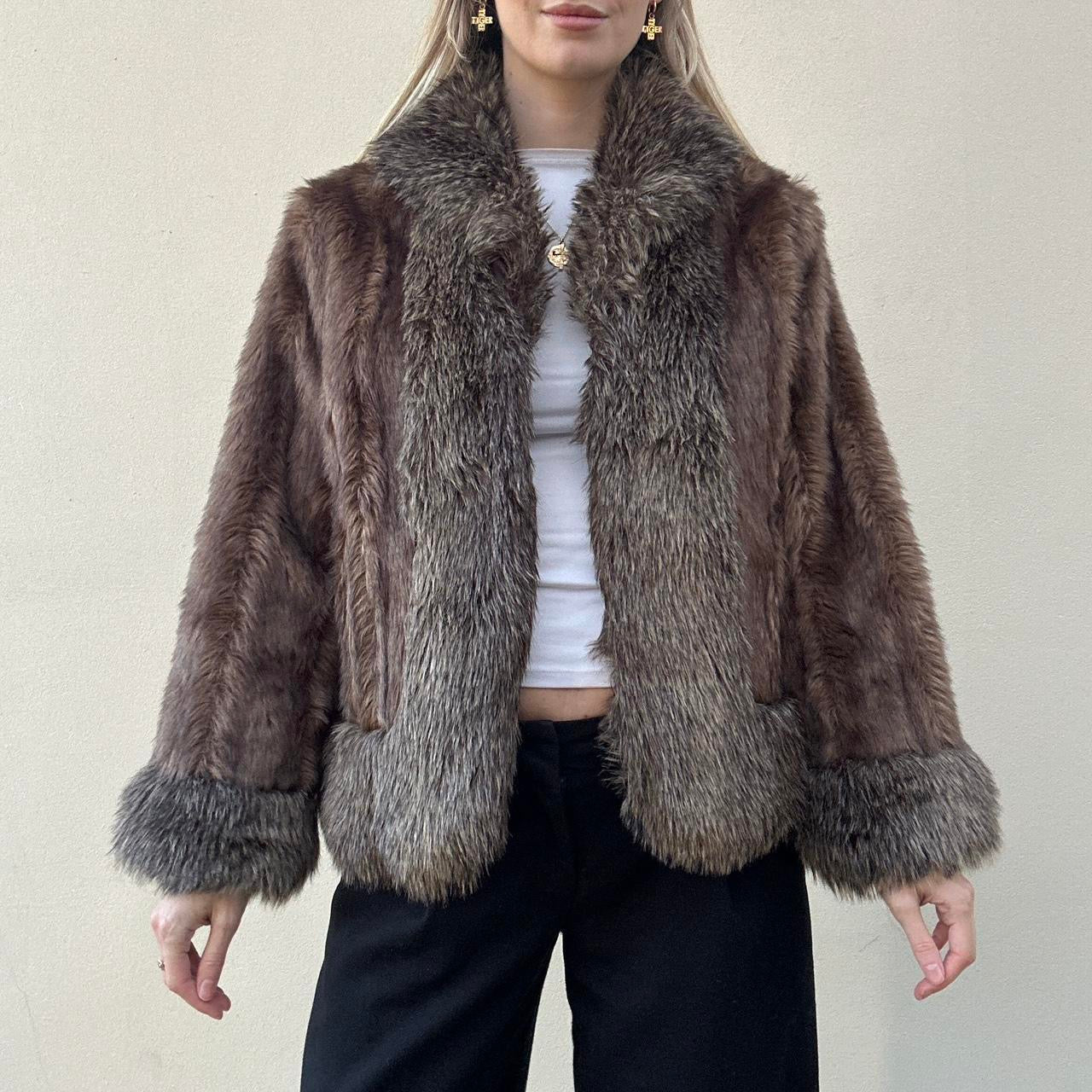 Vintage 00s brown faux fur coat