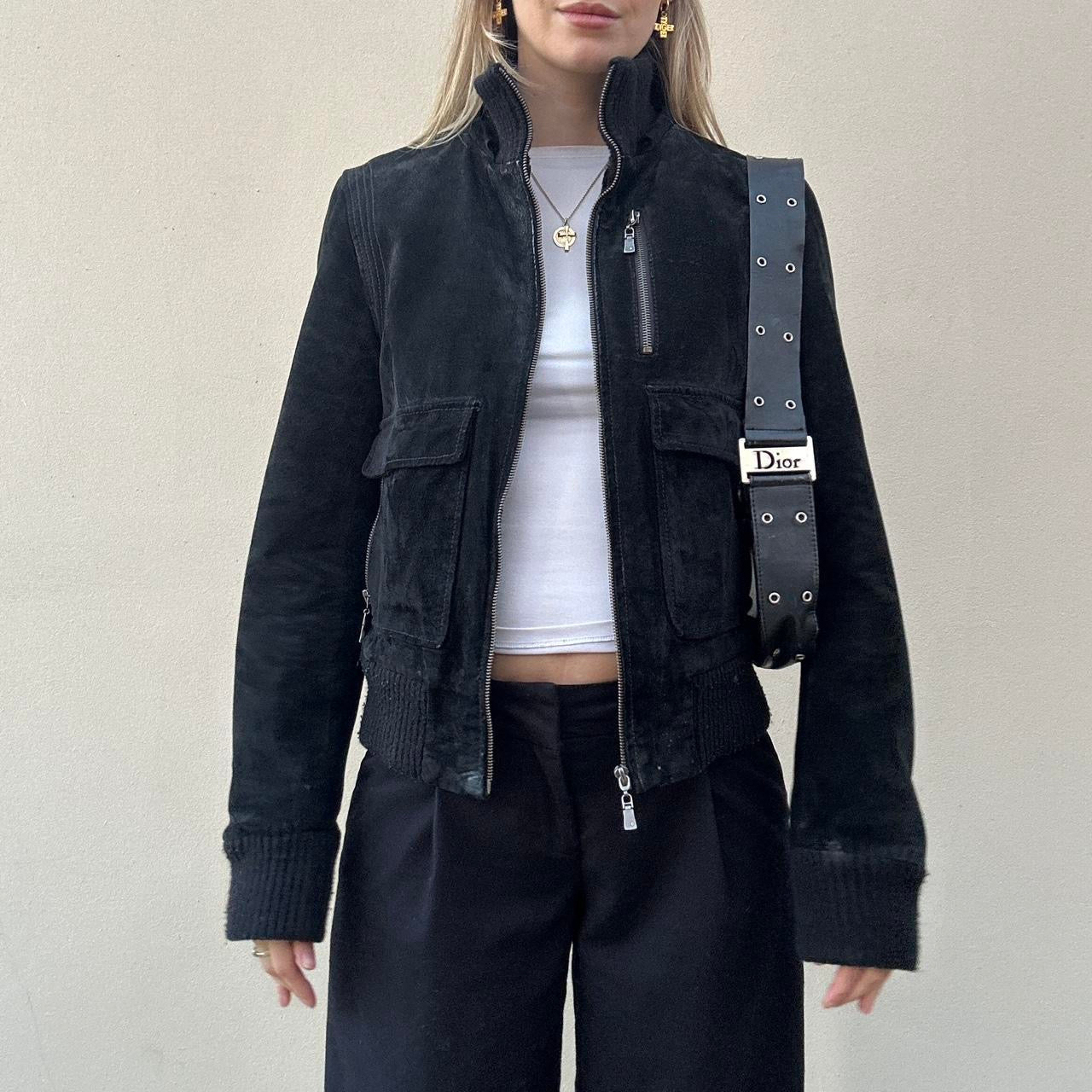 Vintage 00s black suede bomber jacket