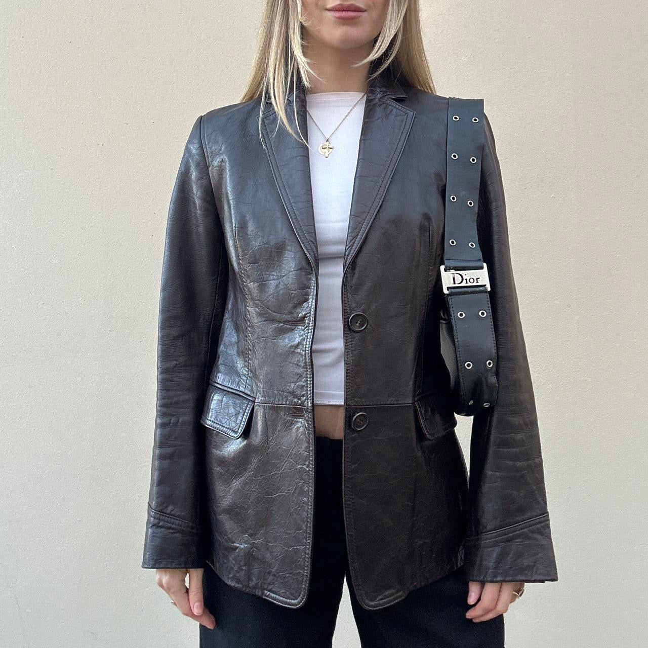 Vintage 90s brown leather blazer