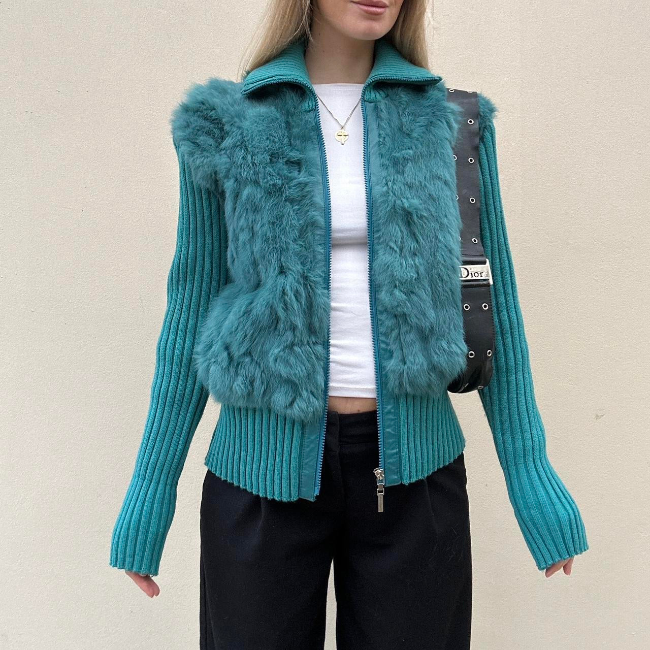 Vintage 00s fluffy turquoise jumper jacket
