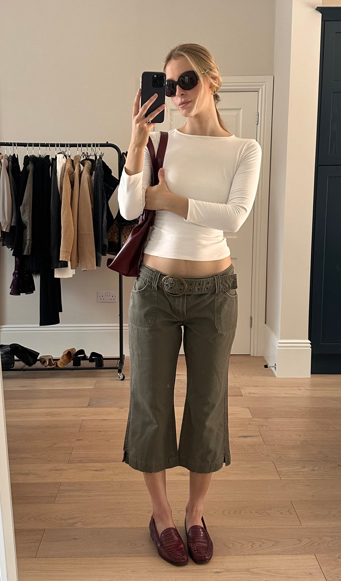 Vintage grommet belt khaki capris