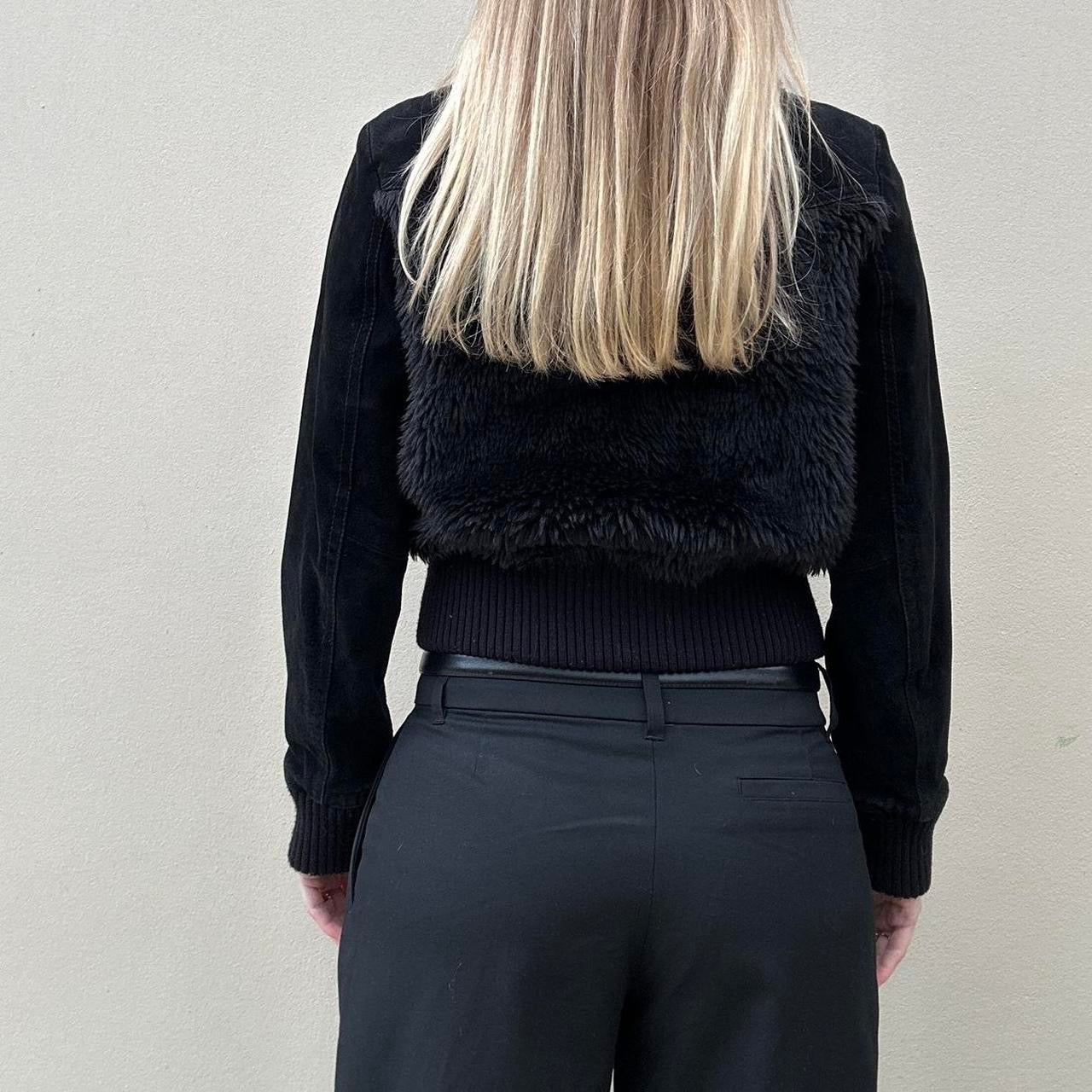 Vintage 00s black suede & fur bomber