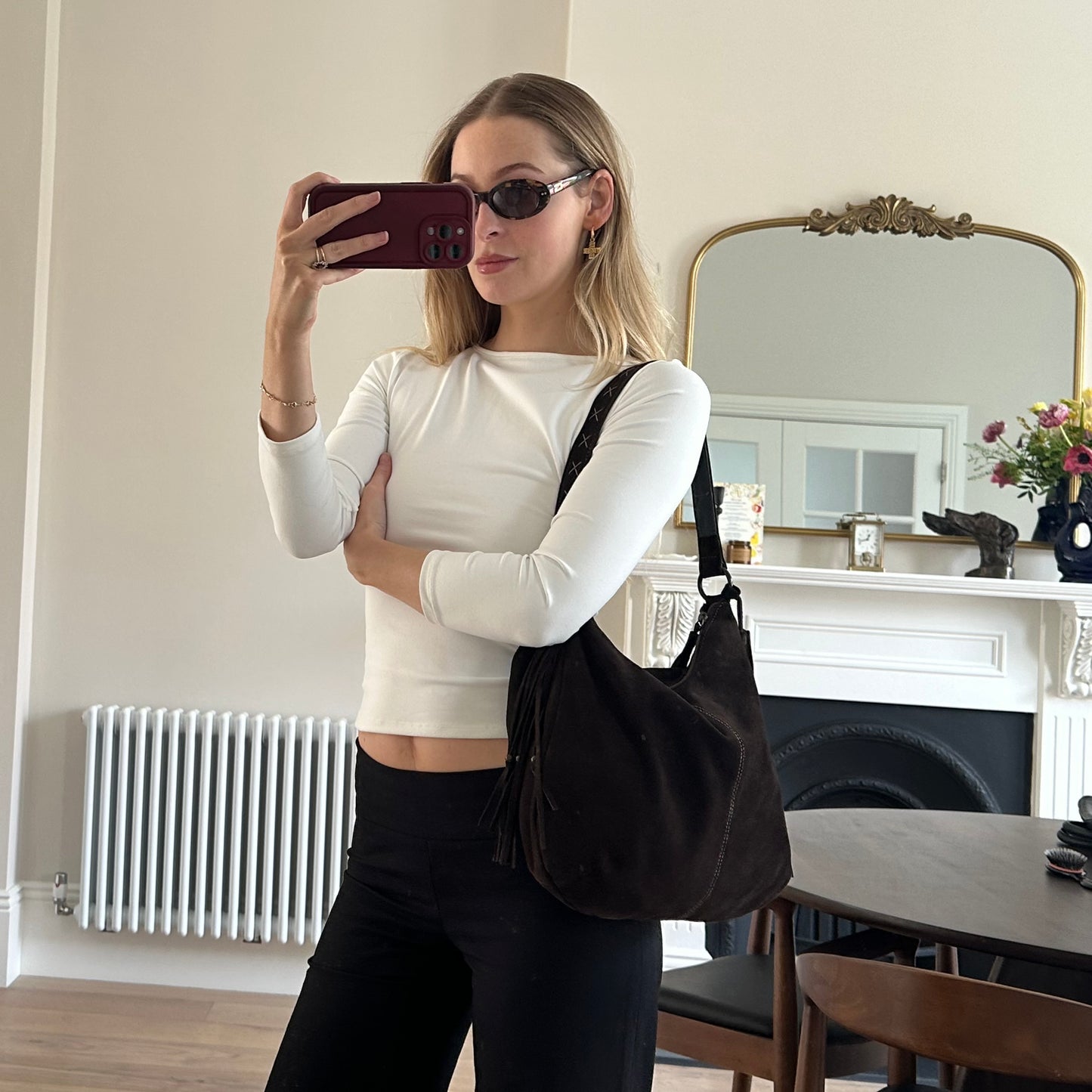Vintage brown suede tassel bag