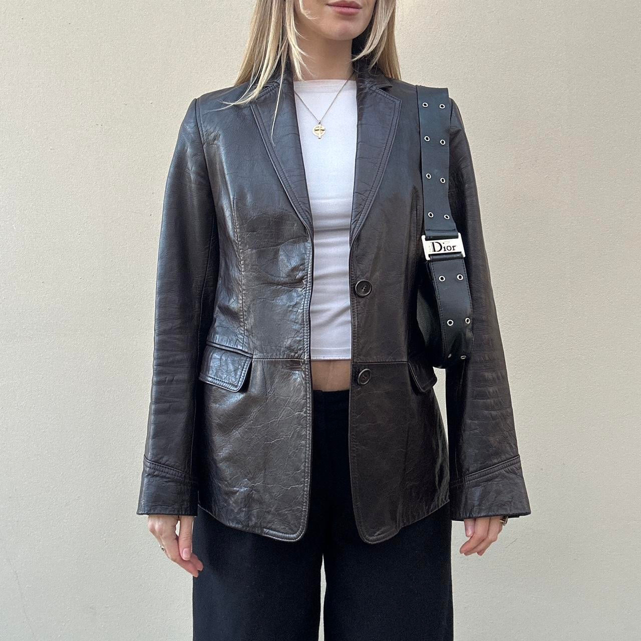 Vintage 90s brown leather blazer