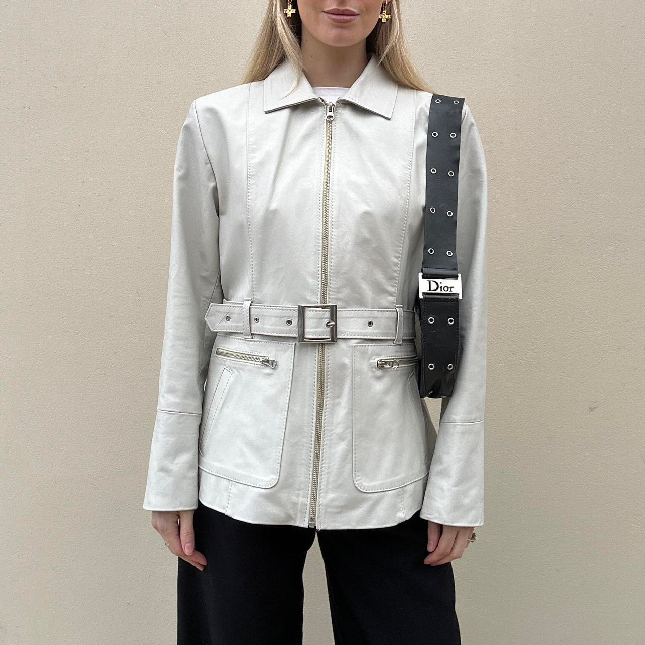 Vintage 90s white leather jacket