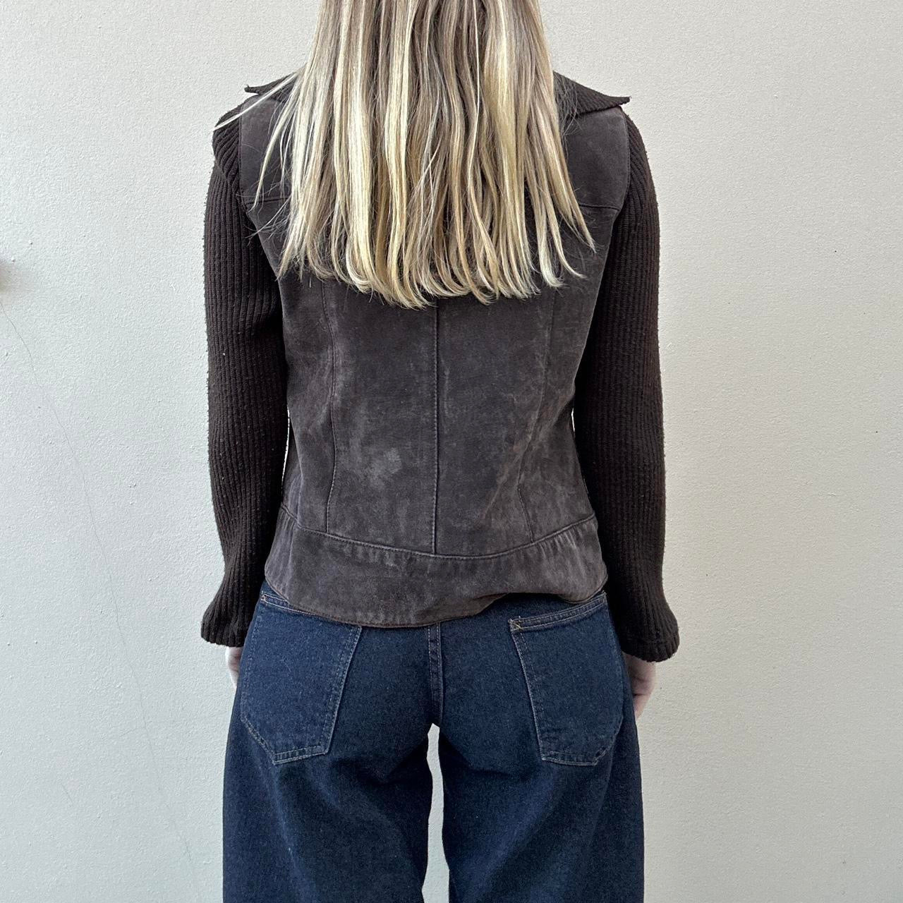 Vintage 00s brown suede & knit jumper jacket