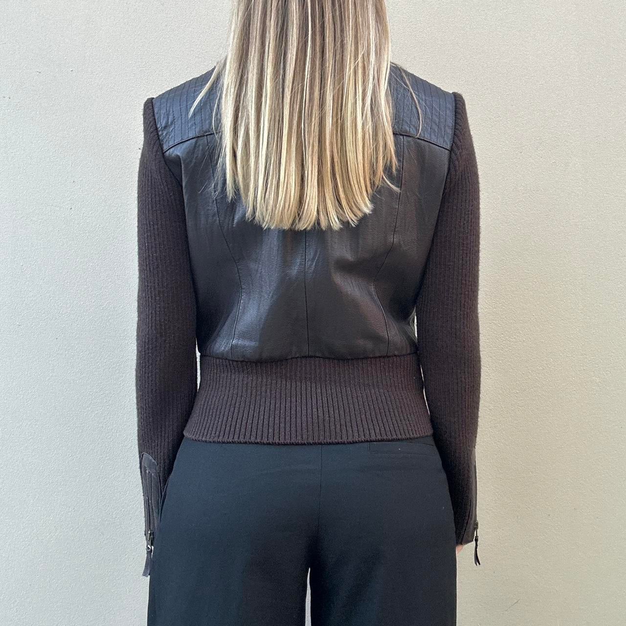 Vintage 00s leather & knit jumper jacket