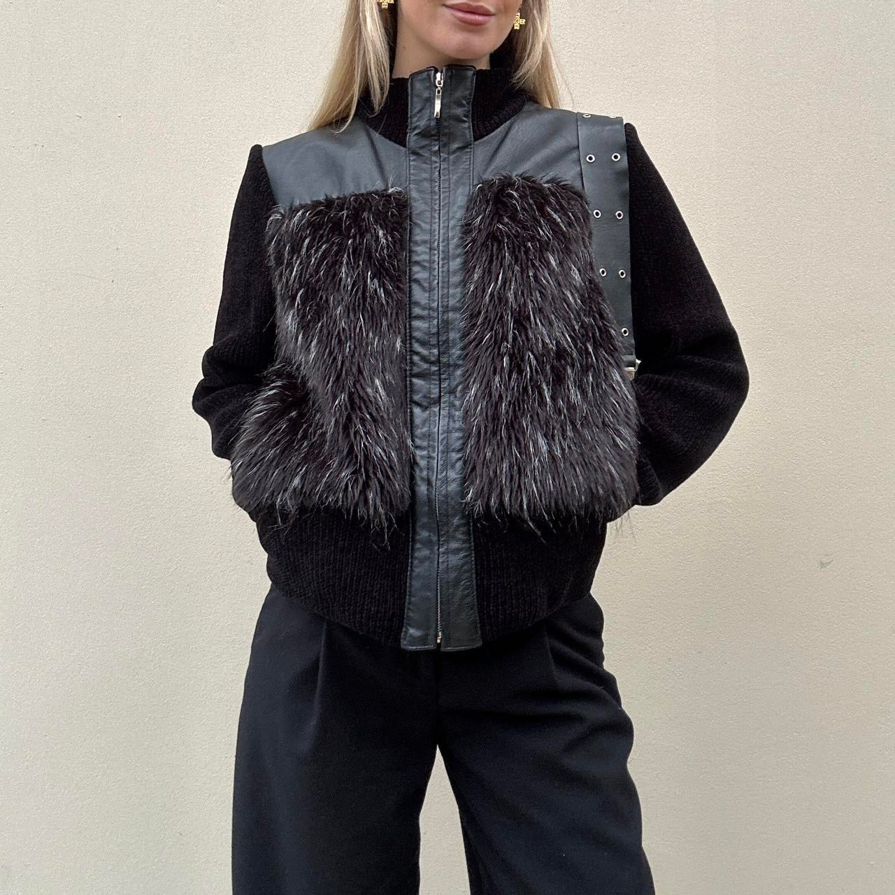 Vintage 00s fur zip jumper jacket -