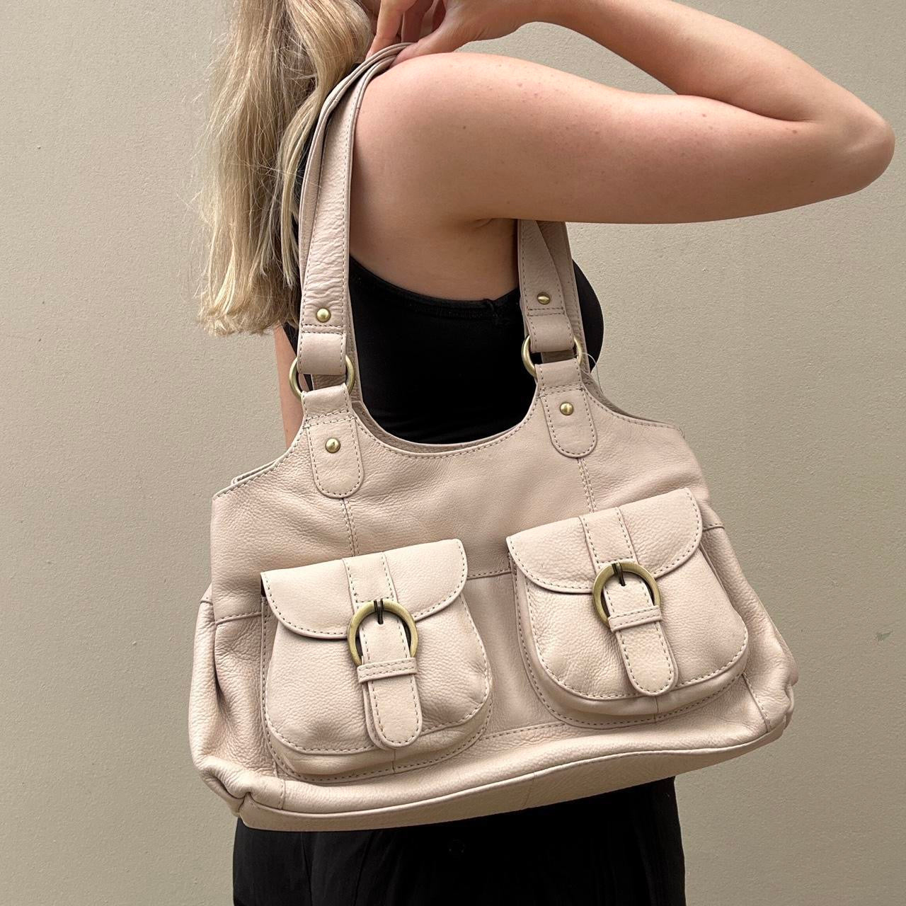 Cream leather shoulder bag