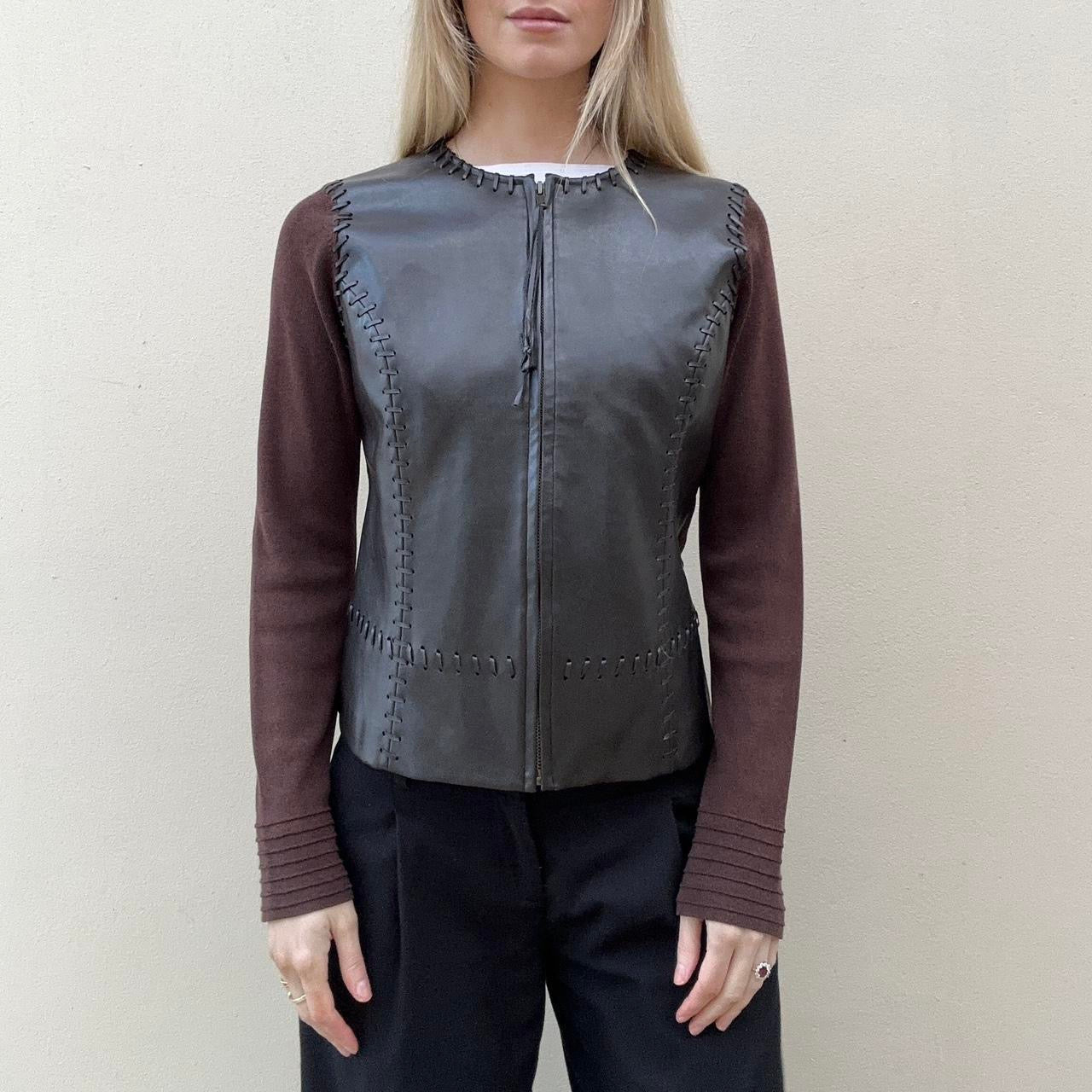 Vintage 00s leather & knit jumper jacket
