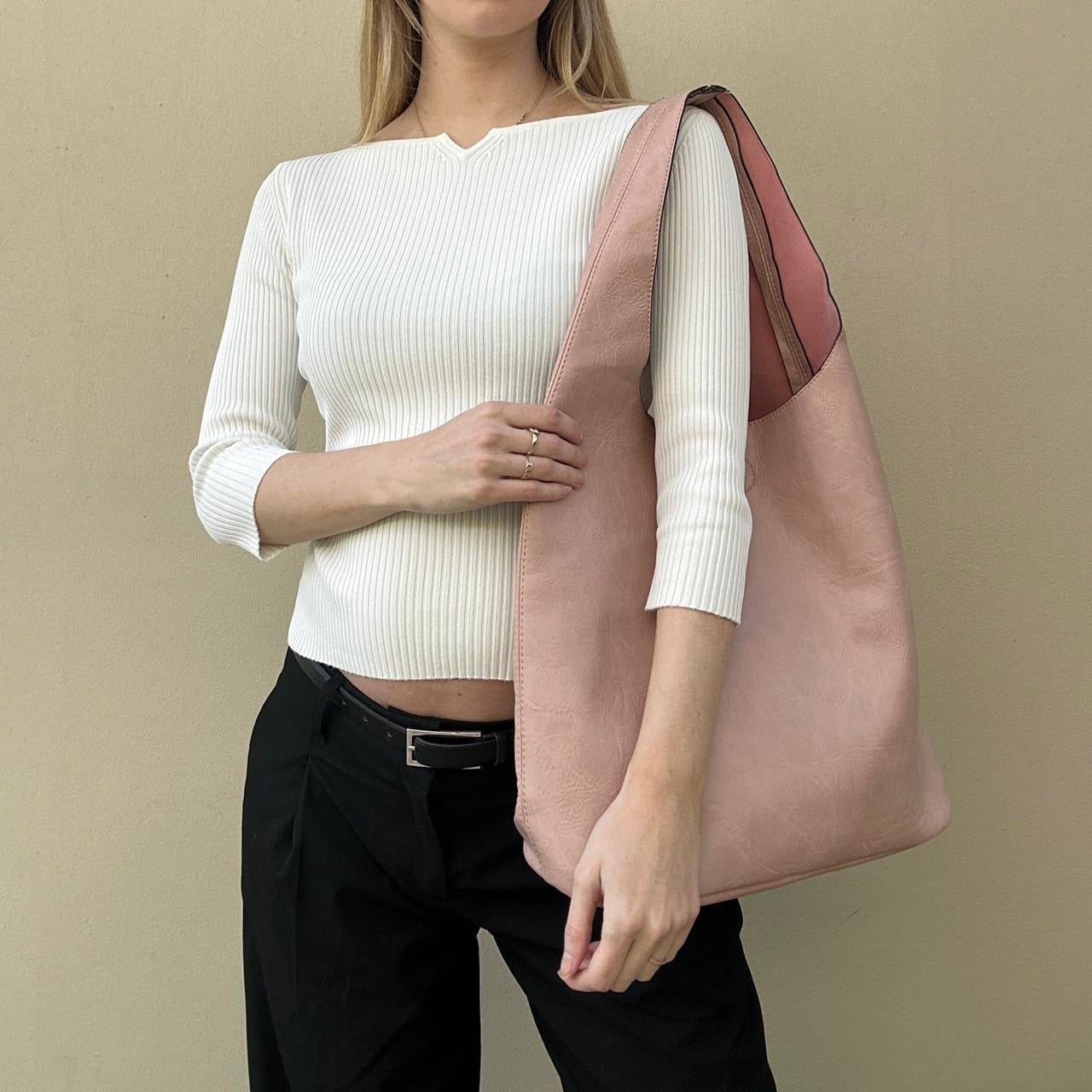 Dusty Pink faux leather slouch bag