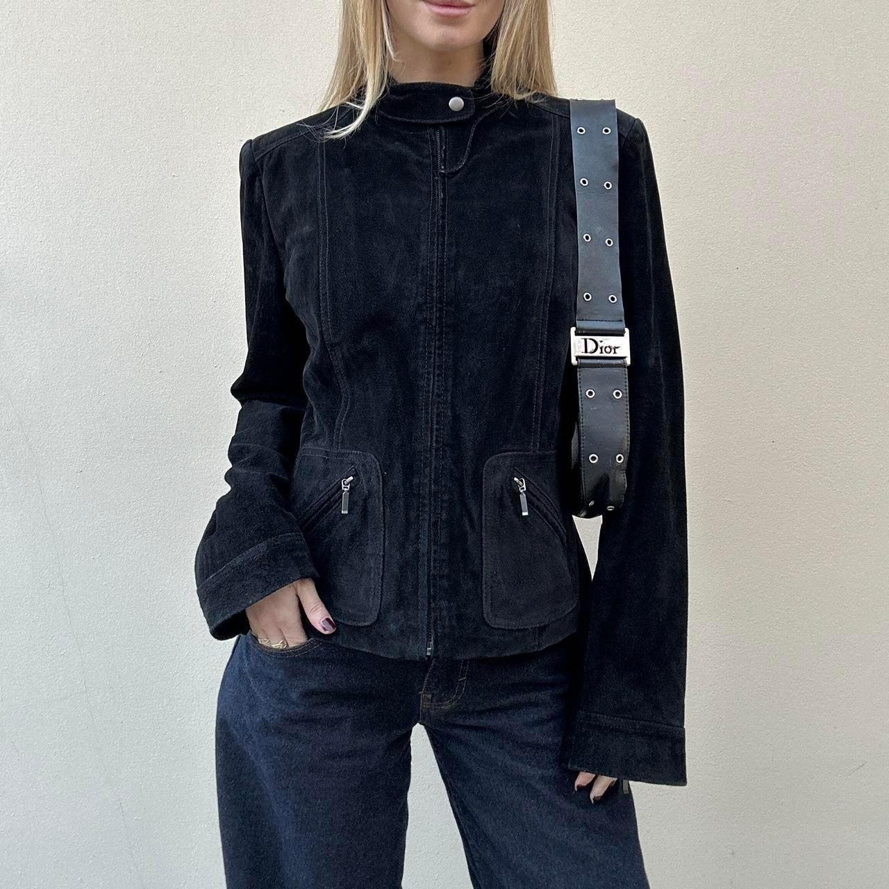 Vintage black suede biker jacket