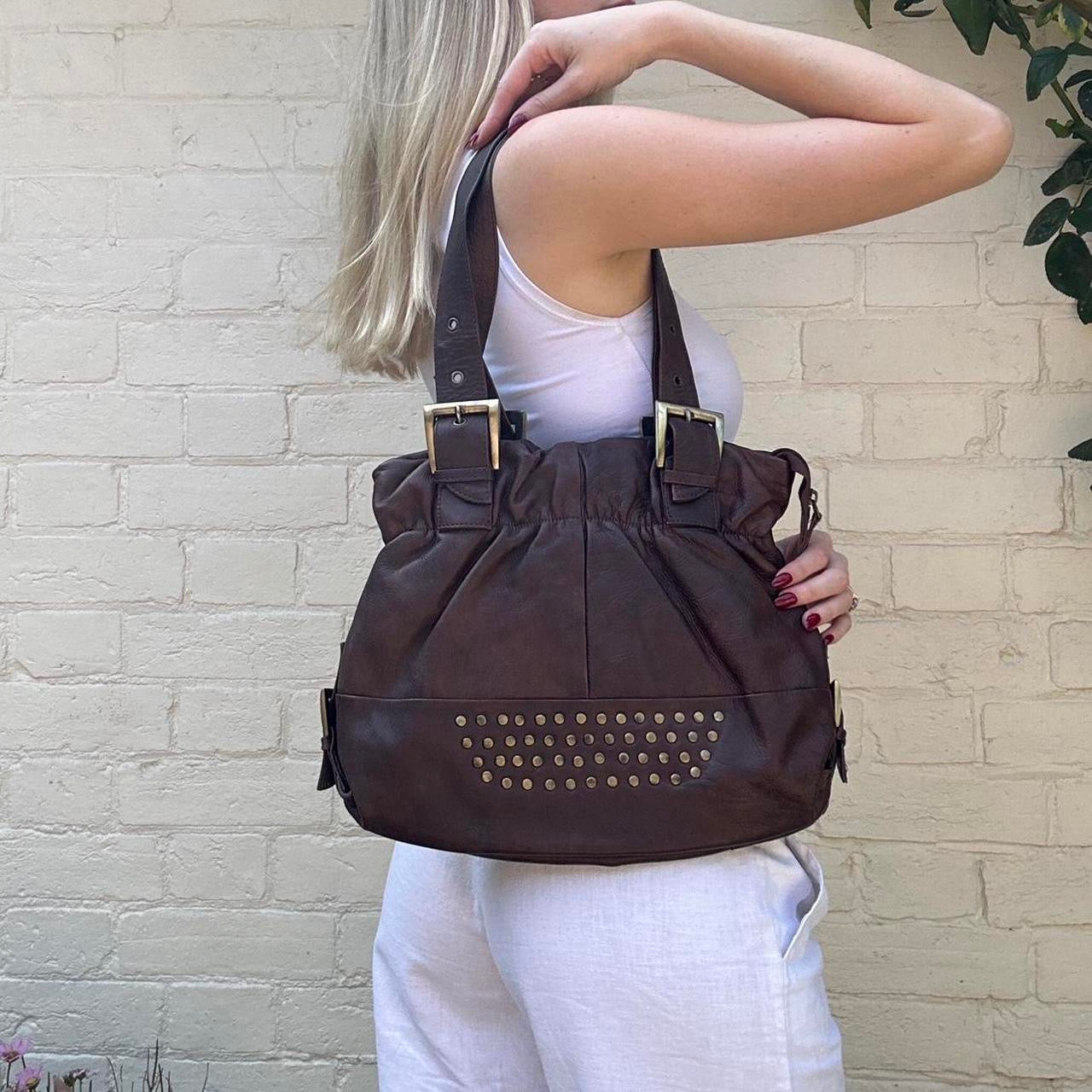 Vintage brown leather stud bag