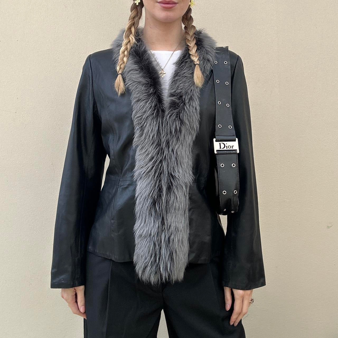 Vintage 00s fur leather jacket