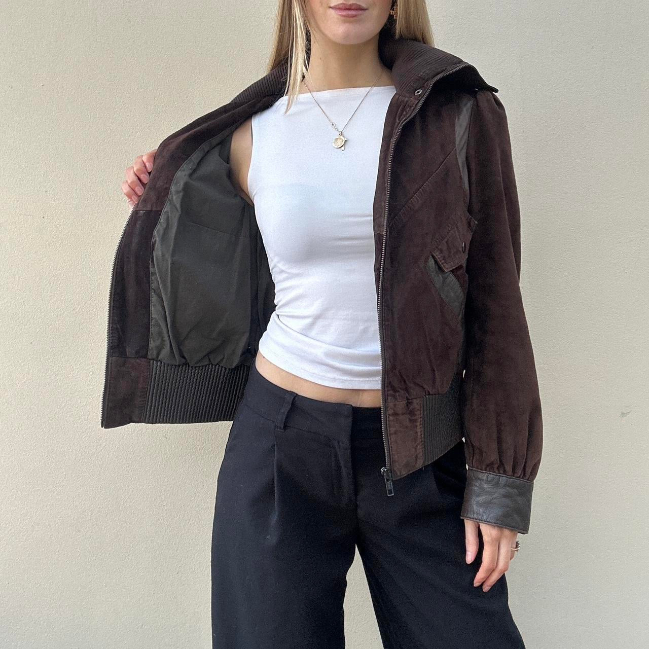 Vintage 00s brown suede & leather bomber