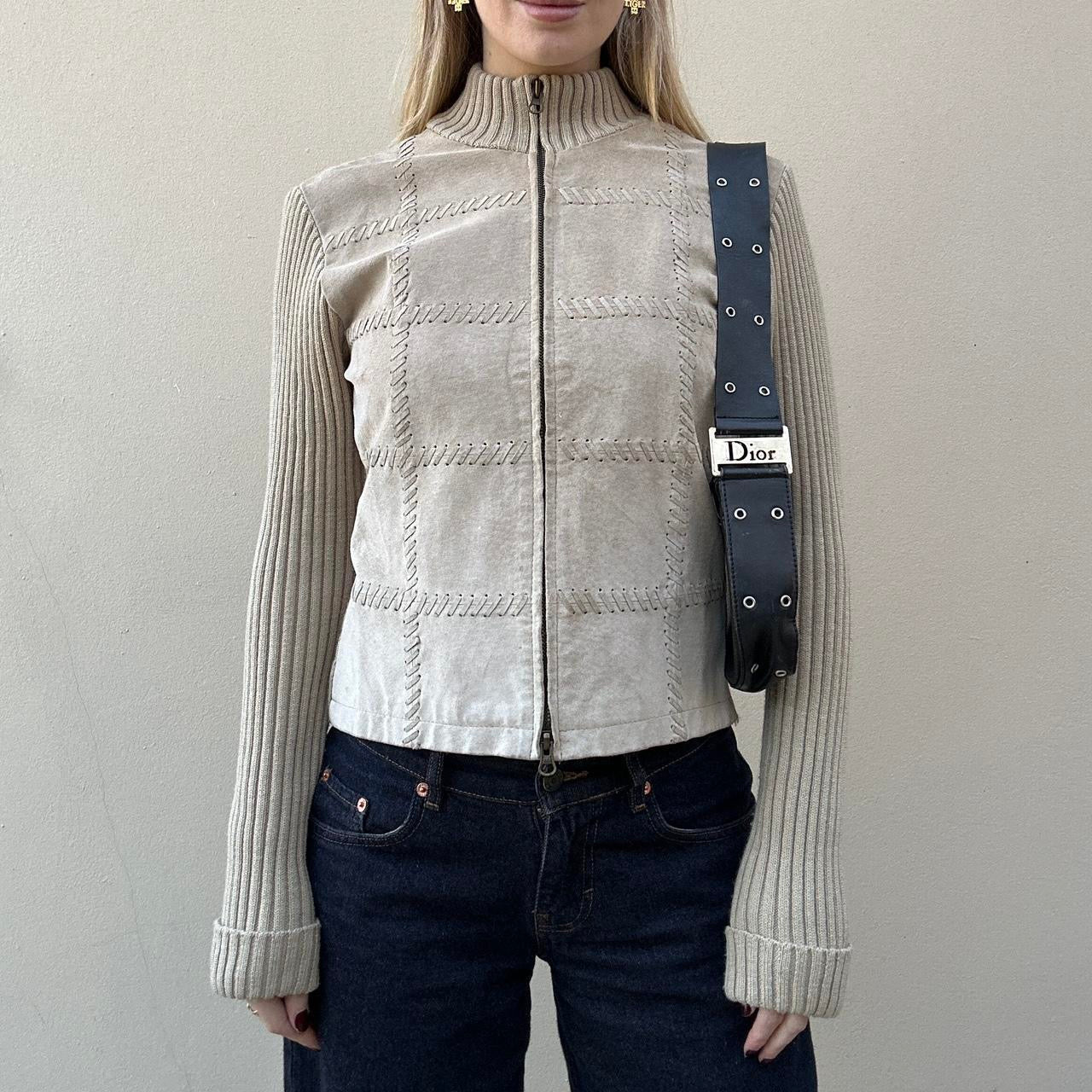 Vintage 00s suede & knit jumper jacket