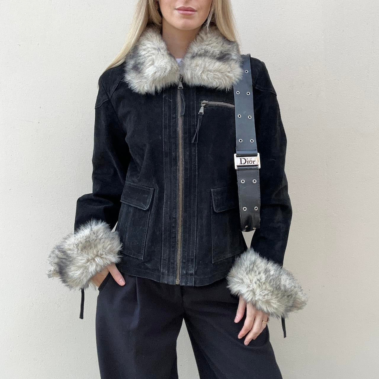 Vintage suede & fur trim jacket