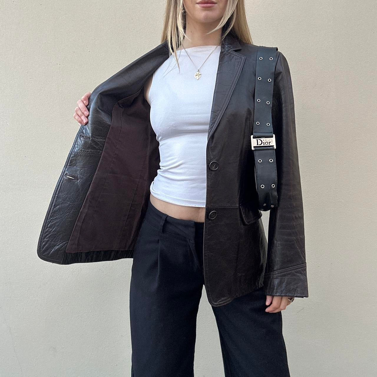 Vintage 90s brown leather blazer