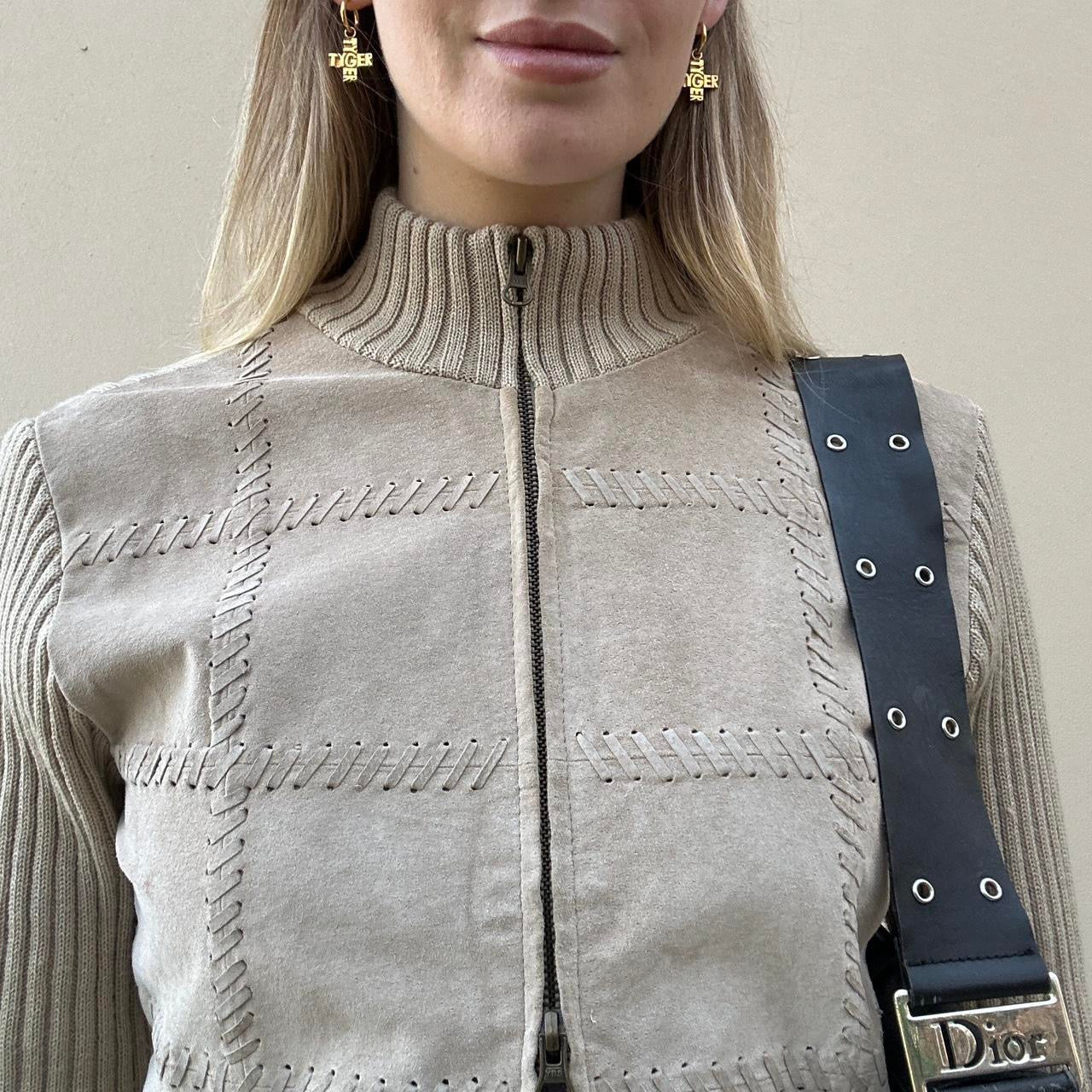 Vintage 00s suede & knit jumper jacket