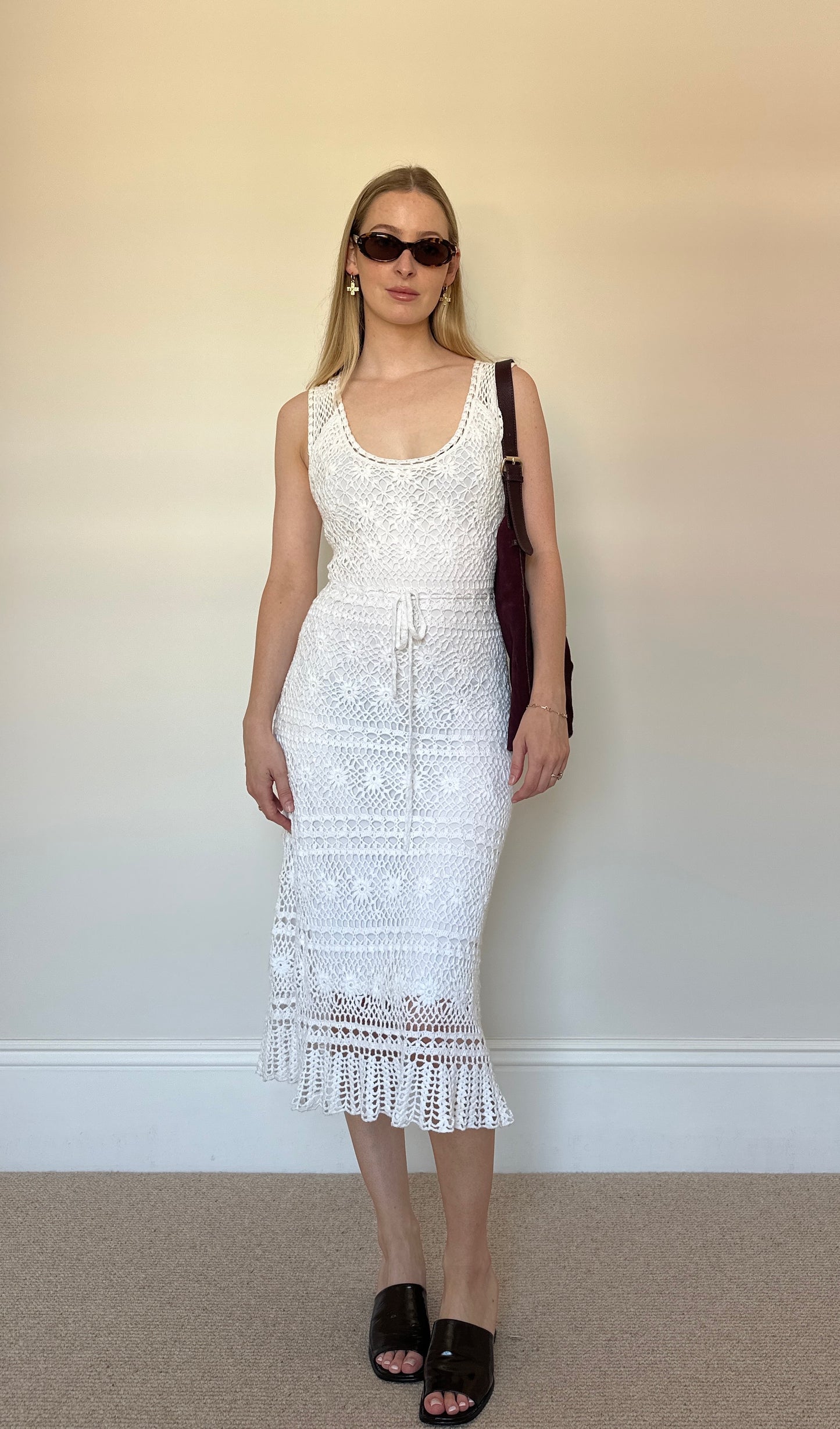 White Crochet midi dress