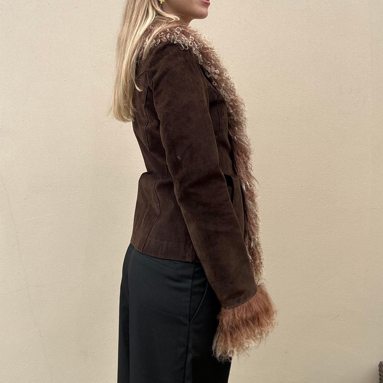 Vintage 00s brown Mongolian afghan jacket