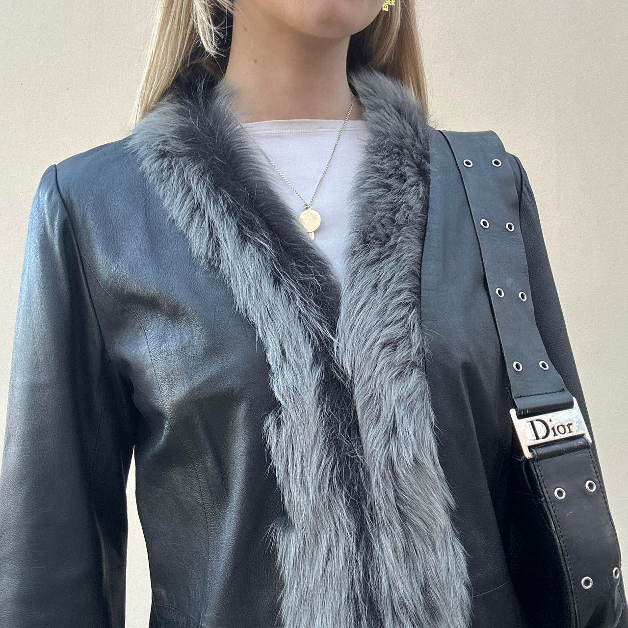 Vintage 90s leather & fur jacket