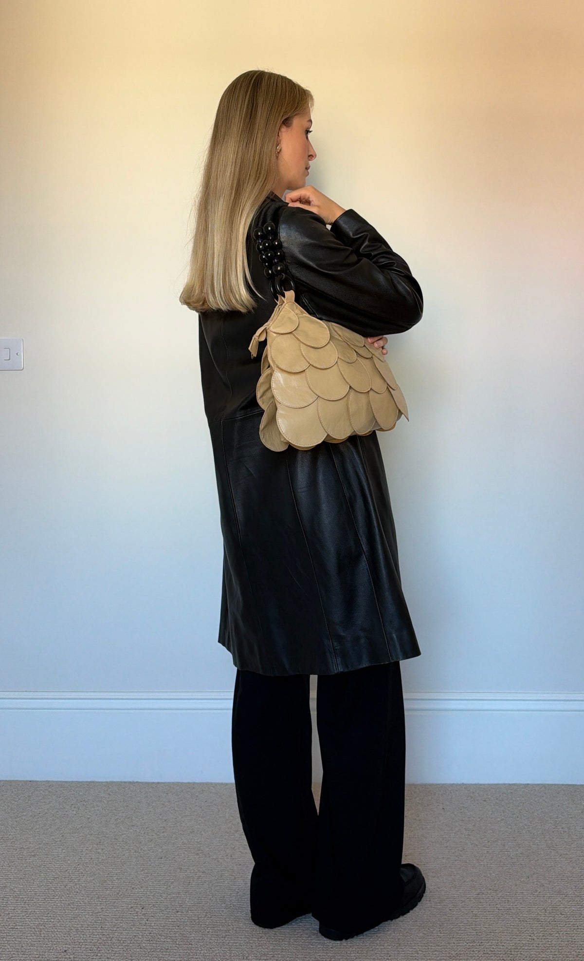 Vintage black leather trench coat