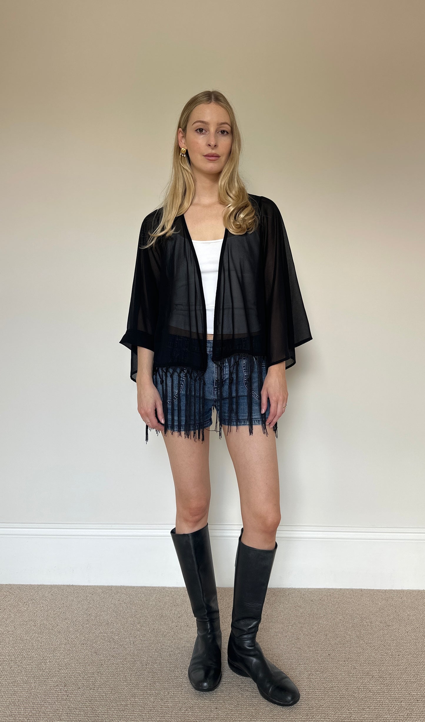Vintage Chiffon Tassle Shrug