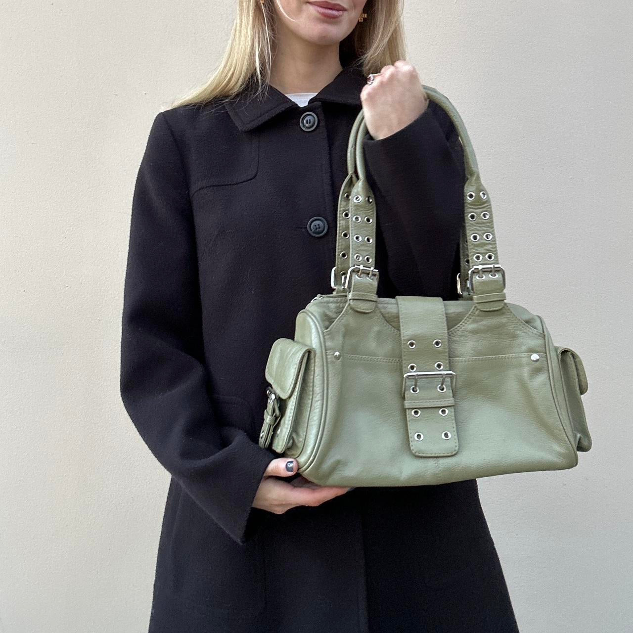 Vintage 00s sage green grommet bag