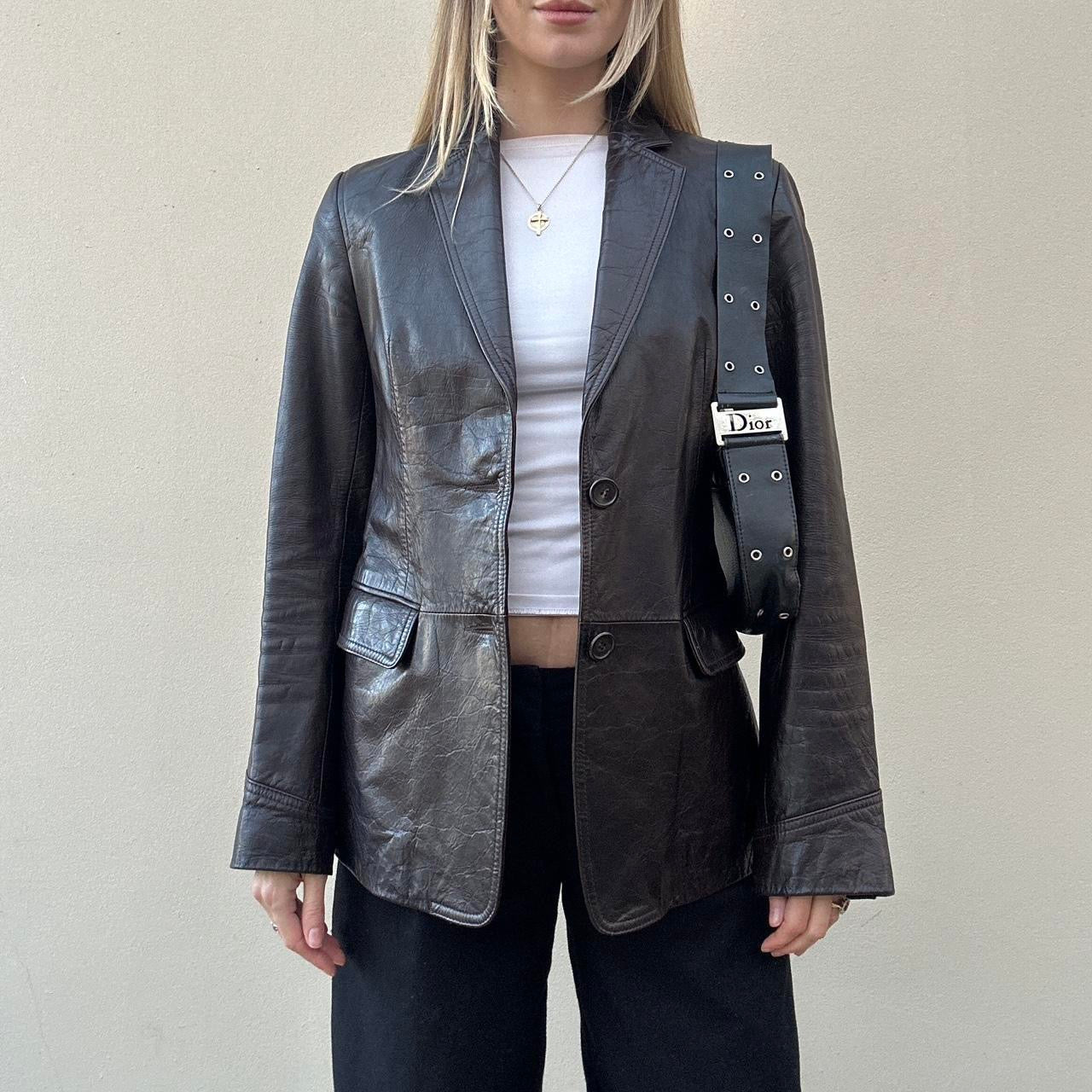 Vintage 90s brown leather blazer