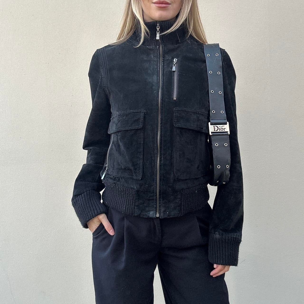 Vintage 00s black suede bomber jacket
