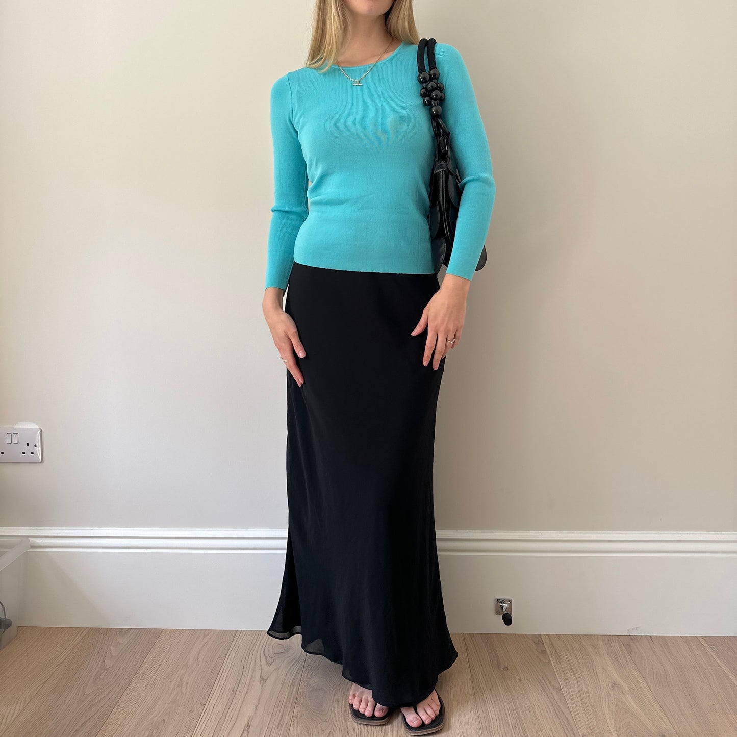 Vintage black chiffon double layer skirt