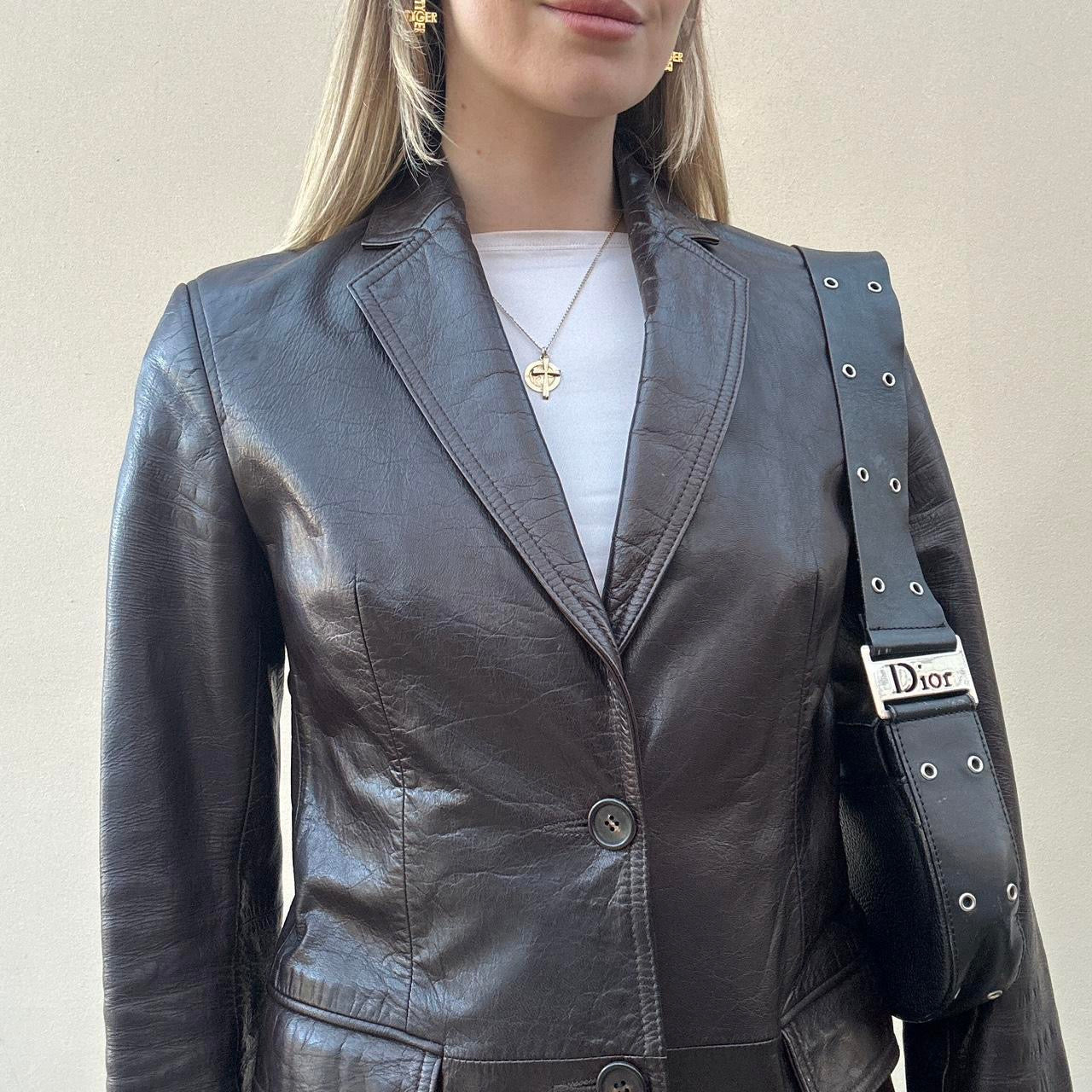 Vintage 90s brown leather blazer