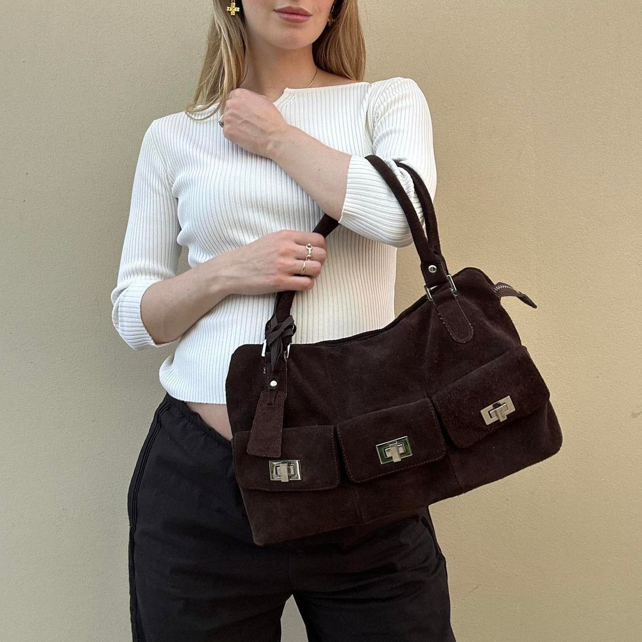 00s Brown suede shoulder bag