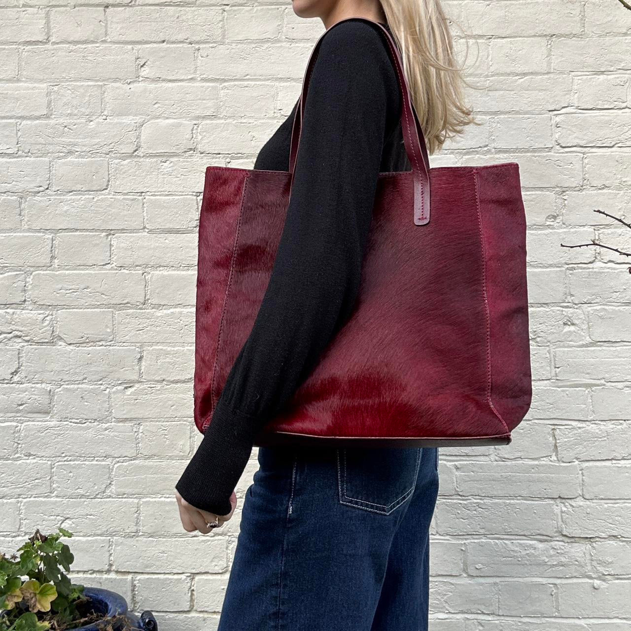 Vintage burgundy pony hair handbag