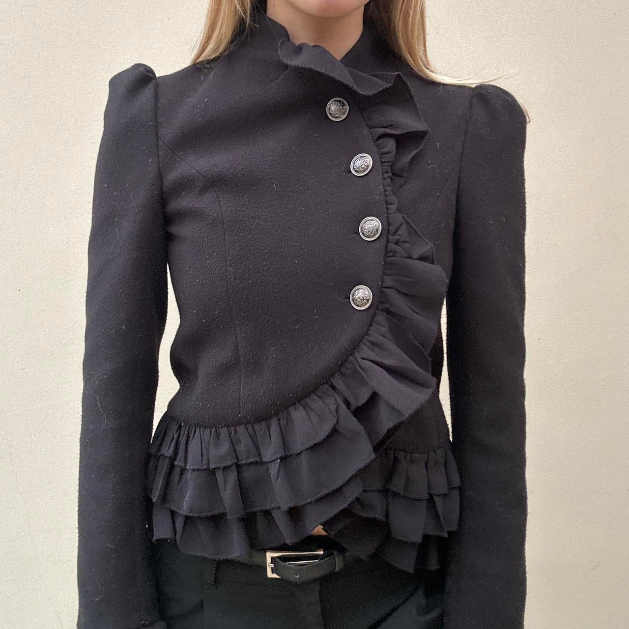 Black ruffle arymetric jacket